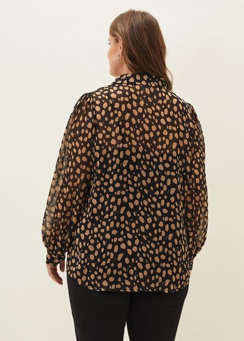 Phase Eight Millie Spot Shirts Black/Brown Canada | GMHNDR-562